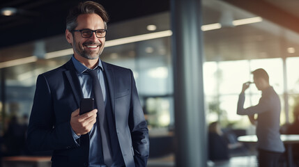 The Head of Revenue Operations engaged in a phone conversation, Head of Revenue Operations, blurred background, with copy space