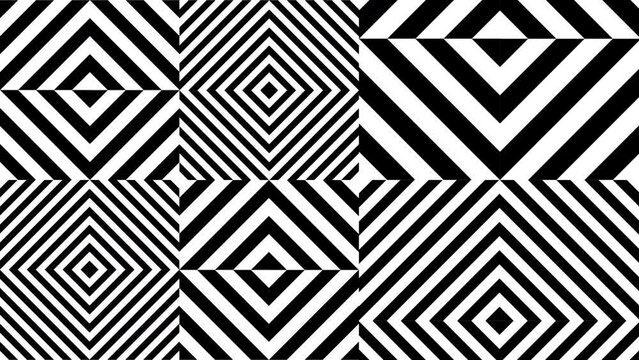 Abstract creative motion stripe geometric shape black and white background. Video animation Ultra HD 4k footage.