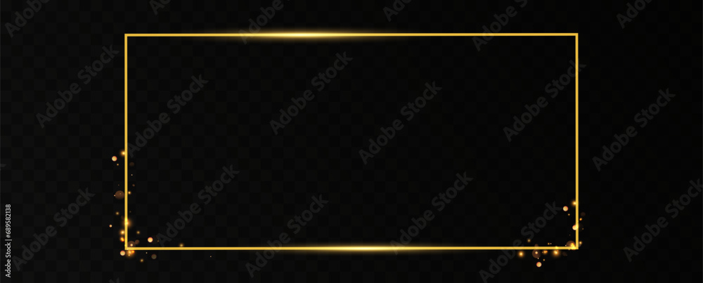 Aufkleber golden frame with lights effects. shining rectangle banner. isolated on transparent background. vect