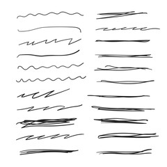 Set of hand drawn line brushes.Hand drawn lines and dividers.Doodle line borders.	