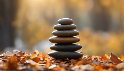 tower of zen stones in autumn forest 