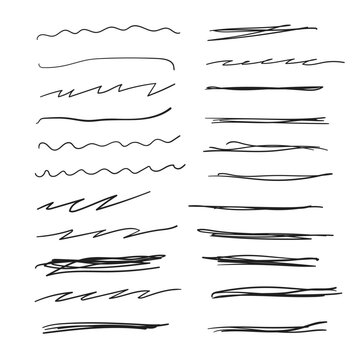 Set of hand drawn line brushes.Hand drawn lines and dividers.Doodle line borders.	