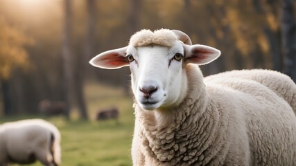 Obraz premium a portrait of a sheep in a flower field , high quality