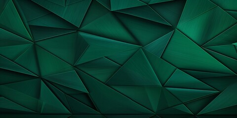 Abstract triangular dark green mosaic tile wallpaper texture with geometric fluted triangles background banner, Generative AI