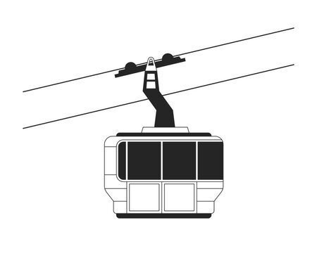 recommend clip art: Gondola ski lift riding black and white 2D line cartoon object. Cabin cableway isolated vector outline item. Aerial skilift. Ski resort transportation ropeway monochromatic flat spot illustration