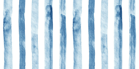 Vertical watercolor stripes in blue. Seamless pattern.	
