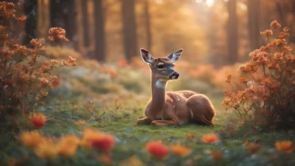 Fotobehang deer in the woods ,autumn theme ,cub photography, deer photo © monu