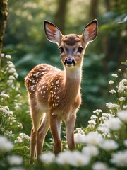 deer cub in the middle of flower fantasy jungle woods