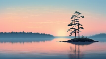 Fototapeta na wymiar a desktop background reminiscent of a pristine lake at dawn, where calm waters reflect a gradient of soft, muted colors