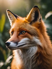 Fototapeta premium red fox portrait in fantasy jungle , beautiful box photography in the wild ,HD clear photo