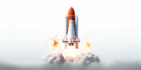 3D Rocket Launch on White Background. Generative AI
