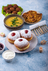 Traditional Jewish holiday Hanukkah food.
