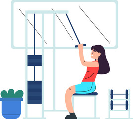 illustration of woman exercising using lat pulldown machine