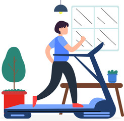 illustration of woman exercising on a treadmill at home