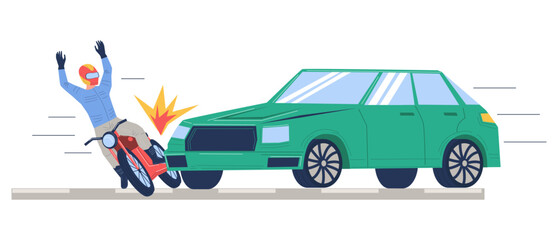 Motorcycle and car collision on road vector illustration