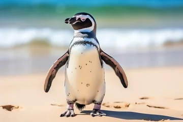Rolgordijnen a penguin standing on the beach © Alex