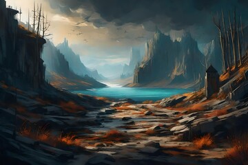 Artistic concept of painting a scary and dangerous, landscape
