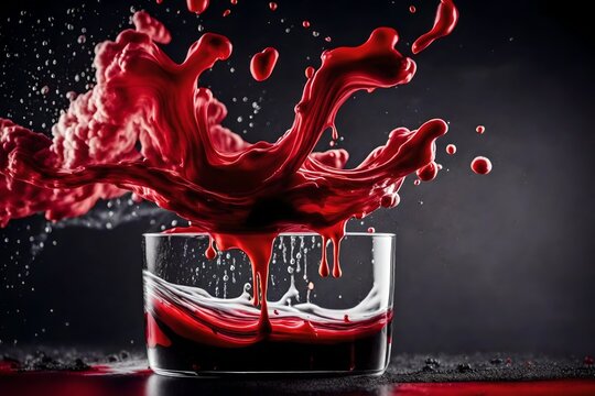 Mixing paint in water on red background