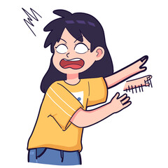 The expression of a girl who looks shocked, panicked and afraid because she saw something, cartoon expression illustration