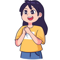 The expression of a girl who looks fascinated, amazed, admires something, cartoon expression illustration