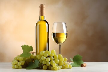 a bottle of wine next to a glass of wine and grapes