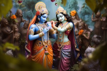 Obraz na płótnie Canvas Lord Krishna with his radha, Generative AI