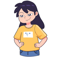 the expression of a girl who looks suspicious of something, cartoon expression illustration