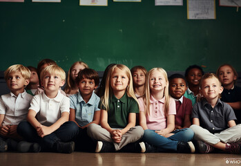 Group Of Pre School Children Answering Question In Classroom