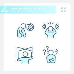 Pixel perfect simple icons set representing psychology, editable blue thin line illustration.