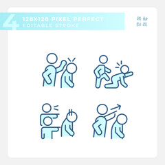 2D pixel perfect blue icons set representing psychology, editable thin line illustration.