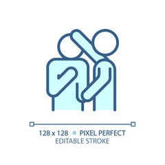 2D pixel perfect editable blue empathy icon, isolated monochromatic vector, thin line illustration representing psychology.