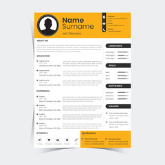 Stylish and Creative Resume CV Template - vector minimalist – Orange and White Resume CV Template