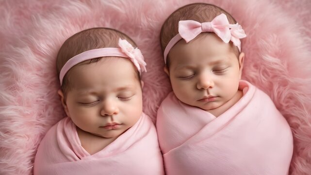 Cute twin newborn baby girls sleeping photography