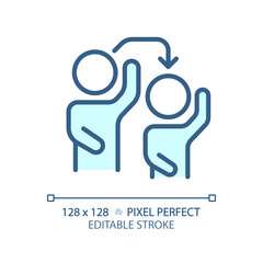 2D pixel perfect editable blue imitation icon, isolated monochromatic vector, thin line illustration representing psychology.