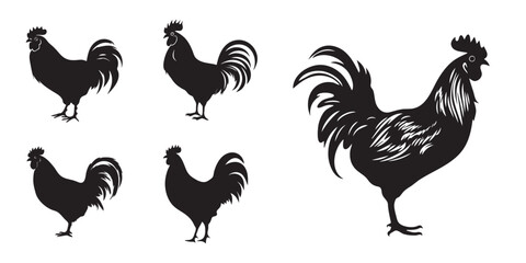 Rooster and hen Silhouette - obrazy, fototapety, plakaty