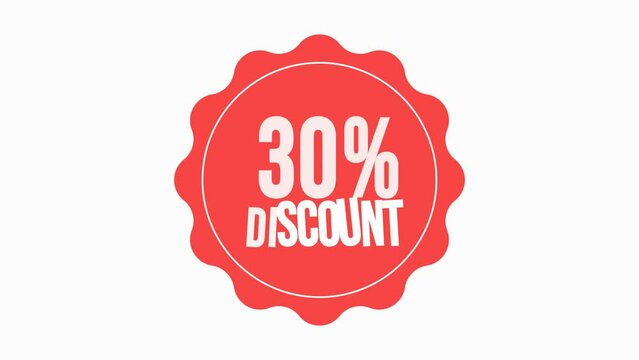 Discount label Sale 30% Animated Tag for Marketing used for motion Graphics on White Background,4K