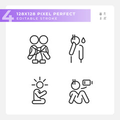 Pixel perfect black icons representing psychology, editable thin line illustration set.