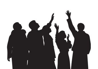 Silhouettes of people worshiping God vector