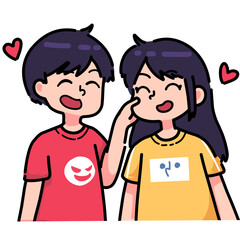 The man pinched his sweet girlfriend's cheek, they looked very happy. cartoon couple expression illustration