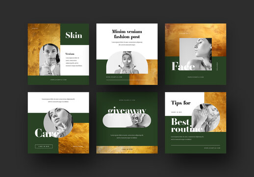 Beauty Social Media Layouts With Gold Textures &ndash; Generative ai
