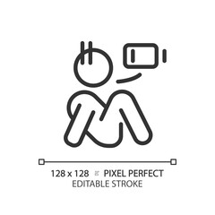 2D pixel perfect editable black apathy icon, isolated simple vector, thin line illustration representing psychology.