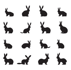 Set of silhouettes of rabbits