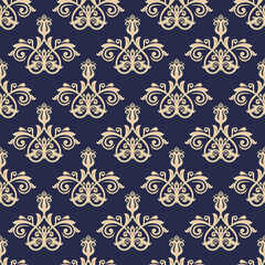 Obraz premium Orient vector classic pattern. Seamless abstract background with vintage elements. Orient navy blue golden pattern.
