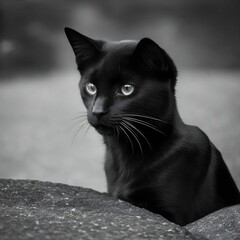 Dark black cat portrait image.Generative AI