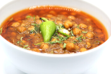 Indian street foods background- chickpeas curry, chana, channa, masala