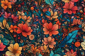 Wandaufkleber colorfully painting of the flowers in yellow orange and colorful design abstract background  © Ya Ali Madad 