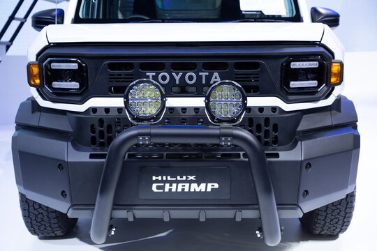 Thailand - Dec 4, 2023: Toyota Hilux CHAMP on display at Thailand International Motor Show 2023 Arina Muangthong Thani or Motor Expo in Bangkok, Thailand.