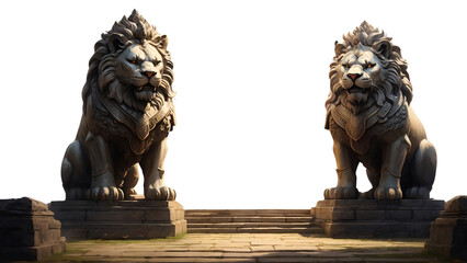 Guardians of Majesty: Stone Lions at the Gate  - obrazy, fototapety, plakaty