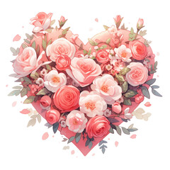 Obraz na płótnie Canvas Romantic Roses and Petals, Valentines Day, Love Floral Graphics, Wedding Design Elements, Red Rose Illustrations