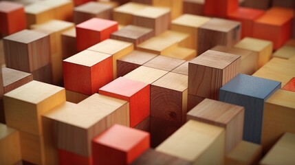 vibrant wooden puzzle pieces surrounding geometric block - corporate logic, decision dilemmas, and strategic objectives - 4k high-detail image
